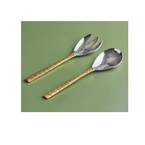 Outils à salade élégants en métal argenté Cuillère et fourchette polies brillantes pour salade Grip confortable - Product Image 2