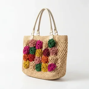 Summer <b>Straw</b> <b>Handbag</b> Crochet Flower Beach Tote Large Capacity Woven Shoulder Bag for Vacation - Product Image 2