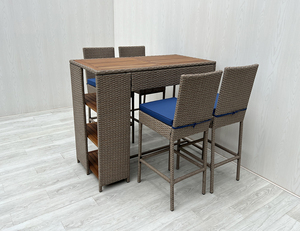 Ensemble de meubles de jardin en rotin tressé d'extérieur avec plateau de table en bois d'acacia, fabrication directe au Vietnam, table haute et chaise. - Product Image 3