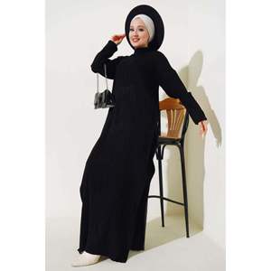 Tunique Longue Côtelée à Col Montant Ensemble 2 Pièces Noir - Product Image 1