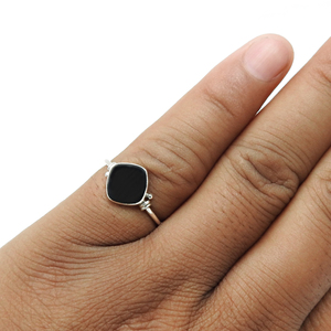 Anillo clásico de Plata de Ley 925 sólida, forma de cojín hecha a mano con piedras preciosas de ónix negro Natural, joyería Bohemia, proveedores a granel - Product Image 4