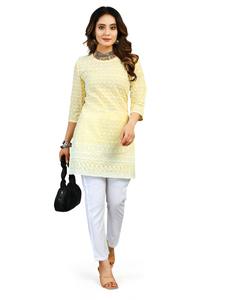 Precio de fábrica al por mayor Schiffli trabajo algodón Kurti para la fiesta de boda al aire libre y proveedor de exportador indio - Product Image 2