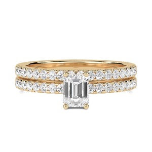 Chic Emerald Cut Shoulder Set Ring With Matching Band 0.80 Ct Lab Grown Diamond In 18K Yellow White Rose Gold Platinum - Product Image 2