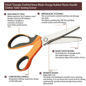Orange caoutchouc 9 pouces tailleur ciseaux acier inoxydable Triangle dents lame de cisaillement meilleur Design poignée en plastique couture vêtements - Product Image 6