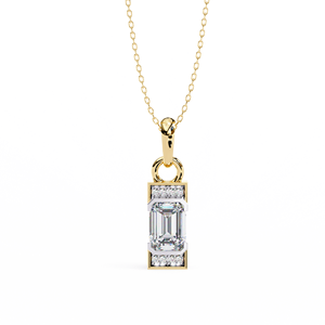 Pendentif en or jaune 14 carats certifié IGI taille émeraude diamant cultivé en laboratoire lunette sertissage Accent diamants fête de fiançailles classique - Product Image 1