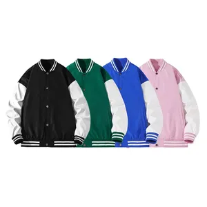 Unisex Varsity Jacket <b>Colour</b> Blocking Baseball Style Button Front Regular Fit Autumn Casual Wear Polyester Material - Product Image 5