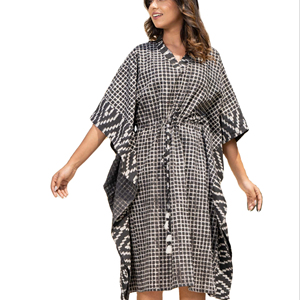 Soie numérique imprimé Boho col en V plage longs caftans nouvel été femmes ligne exclusive imprimé col en v manches courtes longueur cheville - Product Image 1