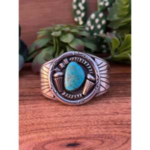 Vintage Kingman Turquoise & Sterling <b>Silver</b> Fashion <b>Cuff</b> <b>Bracelet</b> - Product Image 1