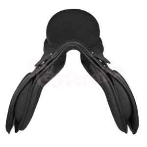 Sillín inglés de cuero engrasado negro, rollos de rodilla de velcro ajustables, asiento acolchado de piel de vaca suave con Panel fijo para montar a caballo - Product Image 5