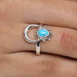 Bague en argent sterling 925 faite à la main avec pierres précieuses turquoise pour femme - Product Image 4
