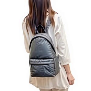 <b>Black</b> Quilted Nylon Backpack Zipper Closure Portable Daily Use All Seasons Women's Minimalist Style - Product Image 1