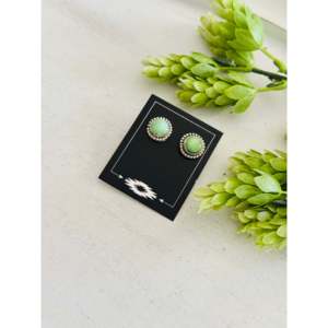 Sonoran Mountain Turquoise & Sterling <b>Silver</b> Post Earrings Navajo Made Geometric <b>Stud</b> Design with Bezel Setting - Product Image 3