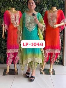 Presenting Beautiful Heavy quality Roman <b>Silk</b> Fabric designer festive wear kurti pant and duppta Digital Print <b>Organza</b> - Product Image 2