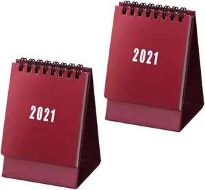 2024 레드 미니 데스크탑 하드 백 커버 두꺼운 종이 보드 종이 달력 일정 주최자 트윈 와이어 바인딩 도매