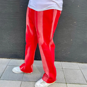 กางเกงขาบานผู้ชายสีแดงปักโลโก้ผ้ากำมะหยี่ลายตัวอักษรสไตล์สตรีทแวร์สำหรับผู้ใหญ่ - Product Image 5