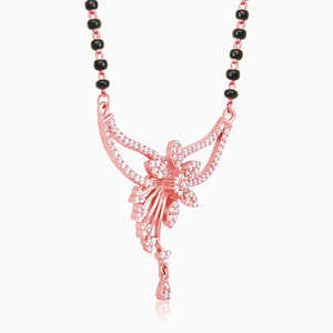 Collier de mariage traditionnel en or jaune plaqué or élégant avec diamants floraux, lien d'amour, mangalsutra, bijoux fins de qualité supérieure - Product Image 3