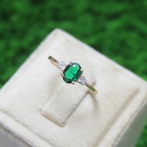 Handmade Minimalistic Women's Sterling <b>Silver</b> 925 <b>Ring</b> <b>Emerald</b> Green Oval Stone CZ May Birthstone for Weddings - Product Image 3