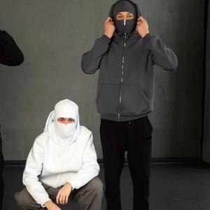 Sweat à capuche balaclava pour homme avec logo personnalisé, demi-zip, double couche, polaire surdimensionné, épais, écologique, coupe-vent, haute qualité - Product Image 3