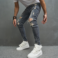 Streetwear Skinny Ripped Damage Jean Pantalon Pantalon Scratch Distressed Denim Vêtements de créateurs pour hommes Jean Pantalon pour hommes