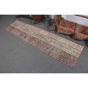 Tapis de 1,9 x 7,6 pieds, tapis turc vintage, tapis rouge uni - Product Image 4