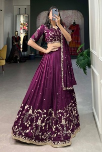 Trendmalls ผ้าไหมปักลายทรงเอศิลปะคอวี lehenga choli dupatta เอวธรรมชาติระบายอากาศได้ดีเย็บปักเป็นมิตรกับสิ่งแวดล้อม - Product Image 3
