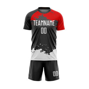 Personalizado negro blanco rojo sublimación uniforme de fútbol Jersey impresión personalizada de número de nombre tela de secado rápido - Product Image 2