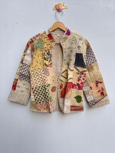 แจ็คเก็ตสั้นแบบวินเทจทำด้วยมือเสื้อโค้ทผ้าฝ้ายปักลายดีไซน์ผ้าถักของขวัญที่สมบูรณ์แบบสำหรับเธอ - Product Image 3