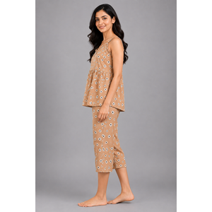 Evolove X Venus Women's Premium Soft Rayon Slub Capri Set-<b>Cherry</b> Print Half Sleeve <b>Top</b> & Capri Bottom 3XL - Product Image 4