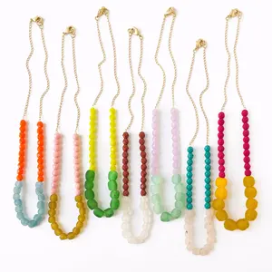Vintage Style Handmade Braided Pendant Beads Necklace Wholesale Acrylic Clear Statement Chunky Chain Women Indian Jewelry
