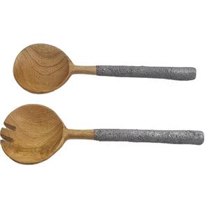 Juego de cubiertos con mango de hormigón y madera Natural para cocina, juego de cubiertos de alta calidad con tenedor y cuchara de madera - Product Image 1