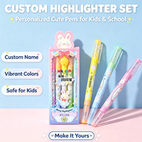Stylos surligneurs brillants à double pointe avec motif de lapin mignon, logo personnalisé, surligneurs pastel brillants kawaii, papeterie pour enfants, école