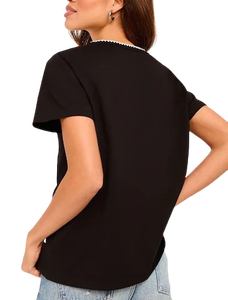 เสื้อยืดผู้หญิงแขนสั้นลำลองผ้าคอตตอน100% ด้านหน้าเข้ารูปแบบผ่อนคลายมีกระเป๋าแบบผ้าห่มโครเชต์ - Product Image 6