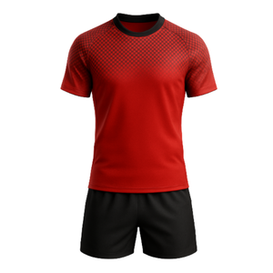 OEM Custom <b>Red</b> Rugby Uniform Set | Sublimated Fade Jersey and Black <b>Shorts</b> - Product Image 1