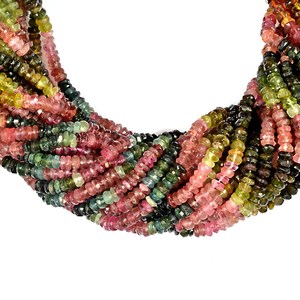 4mm Multi turmalina facetada Rondelle piedras preciosas sueltas Turmalina de sandía Natural para la fabricación de joyas - Product Image 4