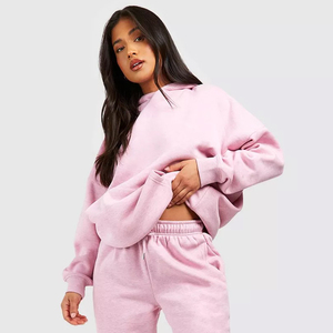 Chándal de lana de algodón personalizado para mujer, conjunto de gimnasio de dos piezas de gran tamaño con logotipo impreso para chándales deportivos de invierno - Product Image 4