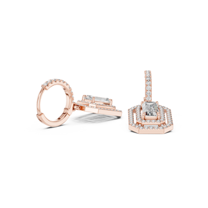 Custom Made 1.35ct Baguette-Cut Diamond Halo <b>Drop</b> <b>Earrings</b> in 18K Rose <b>Gold</b> Lab Grown Diamond for Engagement or Gift - Product Image 4