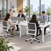 Poste de travail de bureau pour 4 personnes, moderne et modulaire, avec écran en tissu et gestion des câbles, idéal pour les espaces de travail ouverts