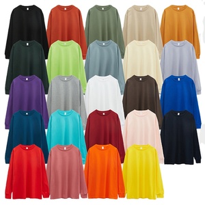 T-shirt à manches longues et col en O en coton épais 250g avec logo brodé personnalisé T-shirt pour hommes et femmes - Product Image 1