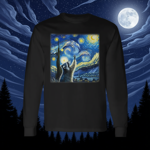 Camiseta de Manga Larga con Gráfico de Mapaches Llamando a la Luna en la Noche Estrellada, Producto Promocional - Product Image 3