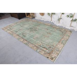 Alfombra turca vintage de 5,4x9,3 pies, tejido plano de lana, respaldo de látex, patrón de retazos verde Beige para decoraciones de pasillo de sala de estar - Product Image 2