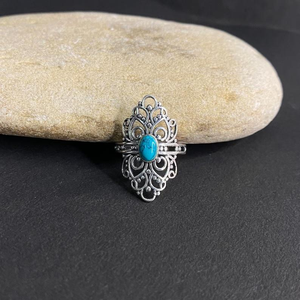 Anillo Ovalado Midi Azul Turquesa, Hecho a Mano, Plata de Ley 925, Joyería Bohemia para Mujer, Regalo de Piedra Natal de Diciembre - Product Image 2