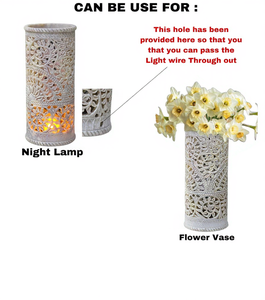 Lampe de chevet en pierre ollaire sculptée à la main en forme de vase à fleurs, décoration multifonctionnelle pour la maison, artisanat indien unique, cadeau - Product Image 3