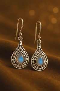 Boucles d'oreilles pendantes en pierre de lune, en argent sterling 925, bijoux de mariée faits à la main, cadeau élégant pour femmes, style bohème - Product Image 4