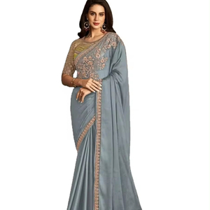 El último diseñador Georgette Silk Heavy Lace Border Work Saree de Fab Zone - Product Image 1