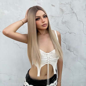 (US Only) Mackenzie-DWY Transparent Lace Front T-Part for Ombre Blonde Long Straight Synthetic <b>Wig</b> - Product Image 1