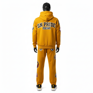 ชุดกีฬาฟิตเนสเทคฟลีซ ชุดวอร์มเทรนนิ่งแบบสองชิ้นสำหรับทุกเพศ ชุดลำลองมีฮู้ดสำหรับวิ่งออกกำลังกาย ระบายอากาศได้ดี พร้อมแผ่นปะ PVC - Product Image 4