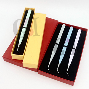 Pince à épiler pour extensions de cils en acier inoxydable de haute qualité, anti-magnétique, anti-statique, à pointe dentelée, droite à 45 degrés, revêtement en poudre - Product Image 1