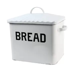 Bread Box New Rectangle Shape Bread Box and <b>Bins</b> for Kitchen Accessories New Look Bread Box White Coated Metal <b>Bin</b> Wooden <b>Lid</b> - Product Image 6