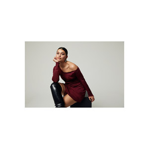 ETHIQUET Lynxbb Abito Mini da Donna Plus Size con Collo Asimmetrico Monospalla, Orlo Arricciato e Allacciatura - Product Image 6