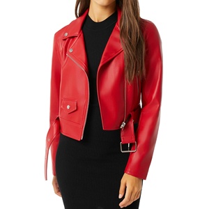 2025แจ็กเก็ตหนังสีแดงมีกระเป๋าแบบมีซิปสำหรับผู้หญิงแจ็กเก็ตหนังมีกระเป๋าสองช่อง - Product Image 6